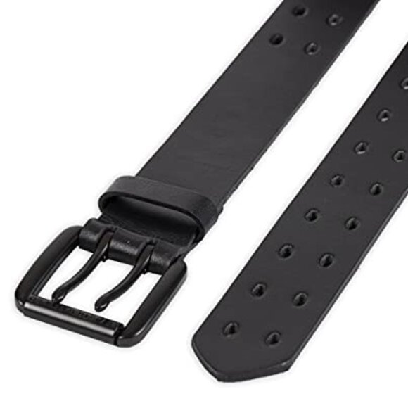 Perforated Leather Belt Double Prong Buckle Fully Adjustable Women\'s Casual